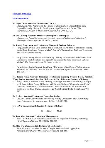 Staff publications - Hong Kong Baptist University