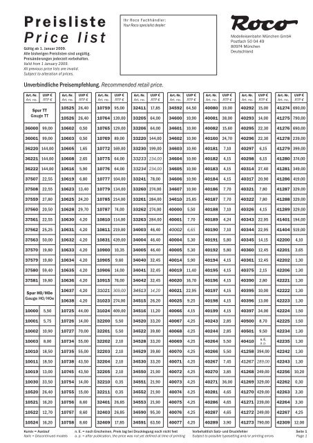 Preisliste Price list - Startset.ru