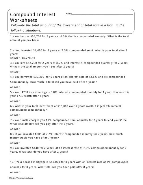 Compound Interest Worksheets - About.com