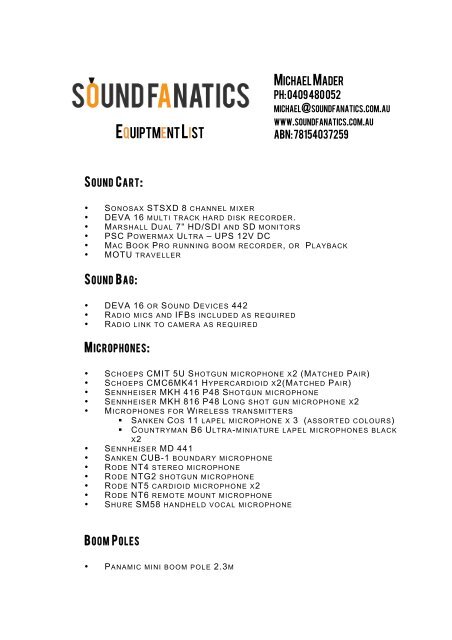MMader Equipment List 2012.pdf - Soundfanatics.com.au