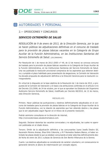 AUTORIDADES Y PERSONAL - Diario Oficial de Extremadura