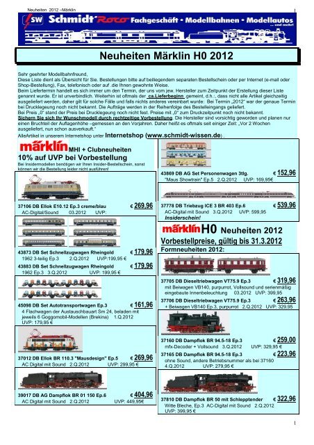 Neuheiten Märklin H0 2012 - W. Schmidt GmbH