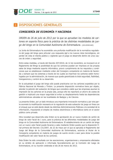 Orden cartones. - Diario Oficial de Extremadura
