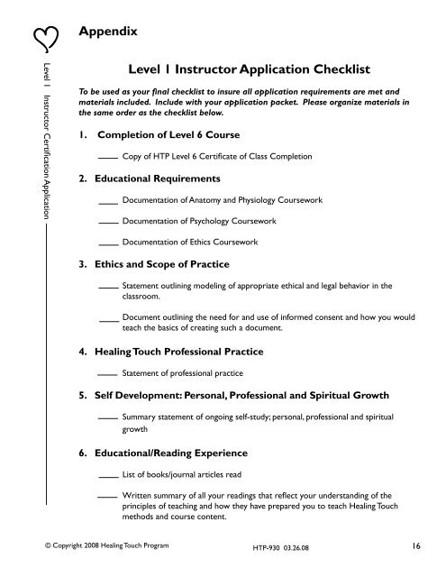 Appendix - Healing Touch Program