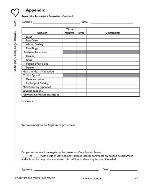 Appendix - Healing Touch Program