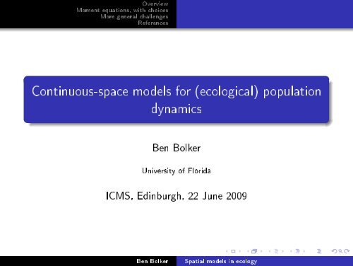 Continuous-space models for (ecological) population dynamics - ICMS