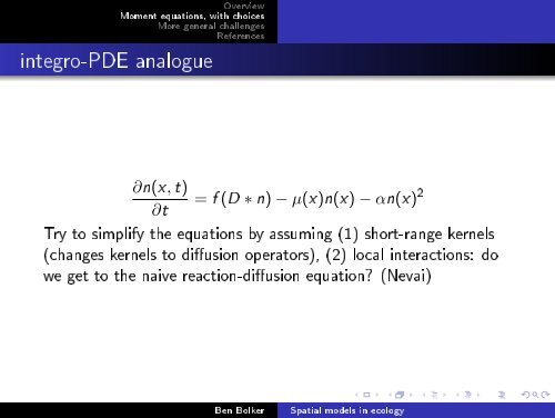 Continuous-space models for (ecological) population dynamics - ICMS