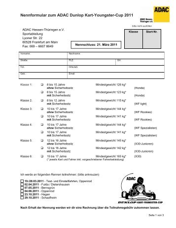 Nennformular zum ADAC Dunlop Kart ... - Youngster-cup.de