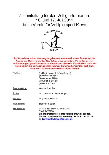 Zeiteinteilung für das Voltigierturnier am - Voltigieren-Kleve