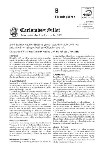 Informationsblad nr 8, december 2009 Zarah ... - Carlstads-Gillet