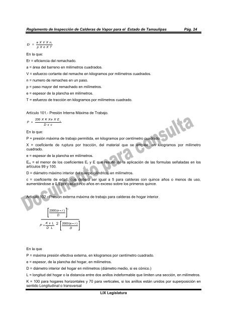 Reglamento de InspecciÃ³n Calderas de Vapor - Congreso del ...