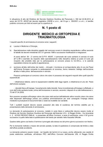 N. 1 posto di DIRIGENTE MEDICO di ORTOPEDIA E ...