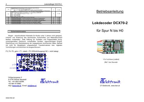 Betriebsanleitung Lokdecoder DCX70-2 für Spur N ... - cT Elektronik