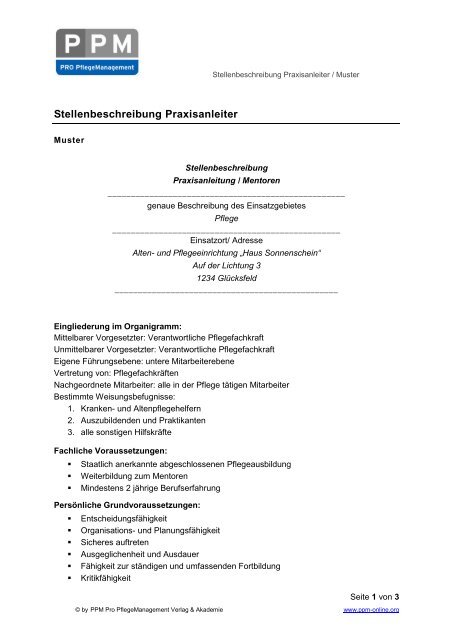 Stellenbeschreibung Praxisanleiter