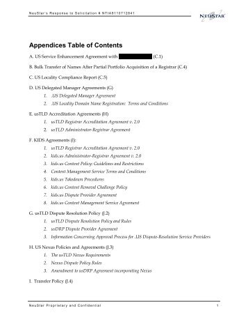 Appendices Table of Contents