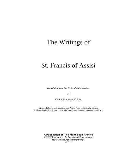 The Writings of St. Francis of Assisi - + Saints' Works