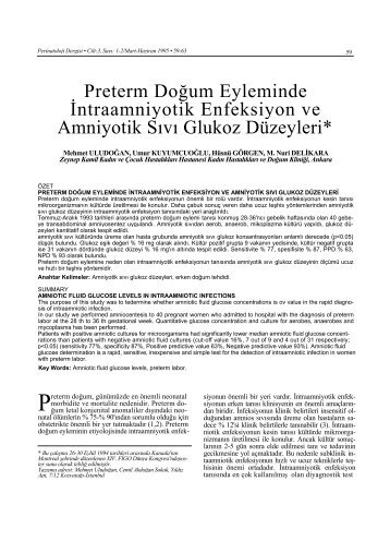 Preterm Doğum Eyleminde İntraamniyotik Enfeksiyon ve Amniyotik ...