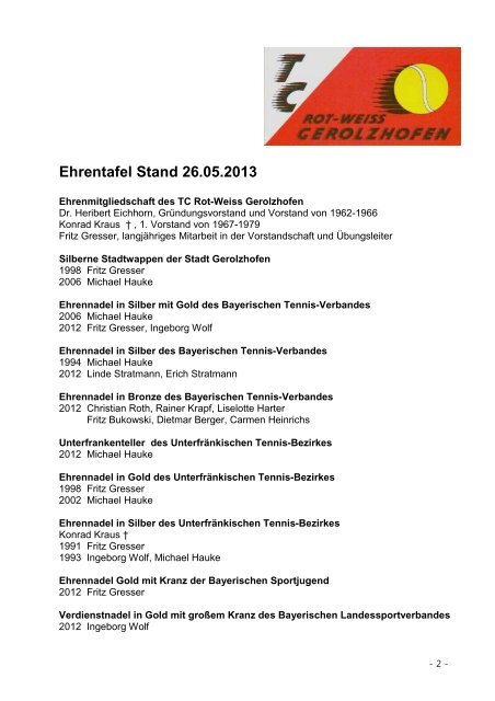 2013 Ehrentafel fÃ¼r Verdienste und Mitgliedschaft - tcgeo.de