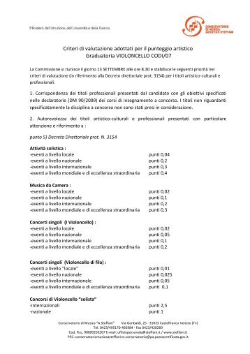 Criteri di valutazione Violoncello 2013.pdf - Conservatorio Steffani