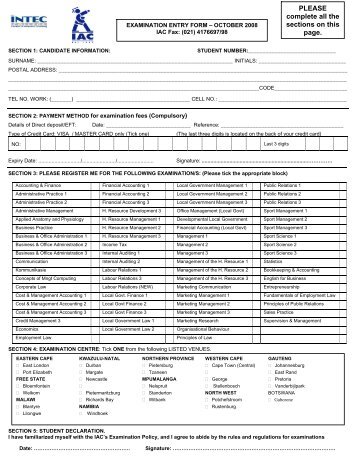 Exam Entry-OCT 08 - INTEC College