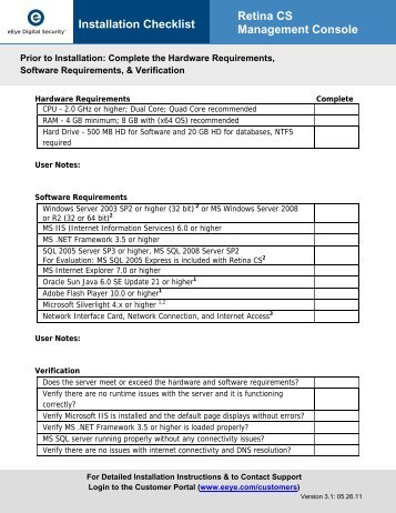 Installation Checklist Retina CS Management Console - eEye Digital ...