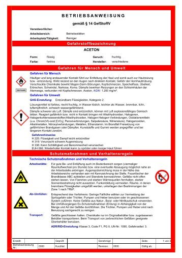 Betriebsanweisung Aceton