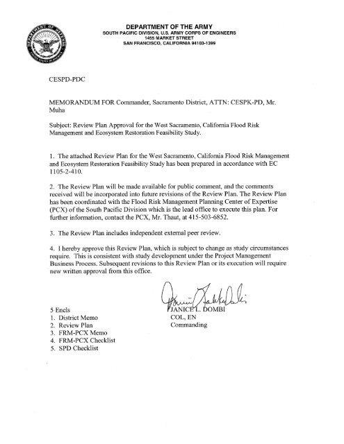 Final Approved Review Plan - Sacramento District - U.S. Army