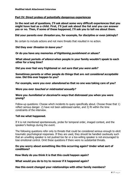 Modified Adult Attachment Interview Part I - Orientation ... - Insider Art
