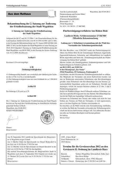 Amtsblatt - Verbandsgemeinde Vorharz