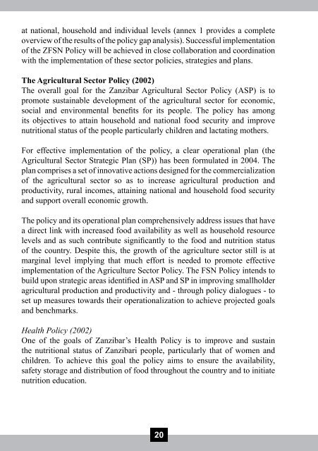 ZANZIBAR FOOD SECURITY AND NUTRITION POLICY - Kilimo