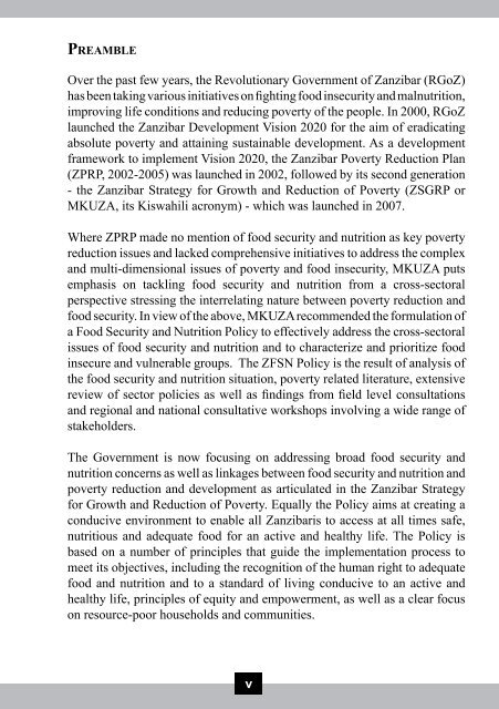 ZANZIBAR FOOD SECURITY AND NUTRITION POLICY - Kilimo