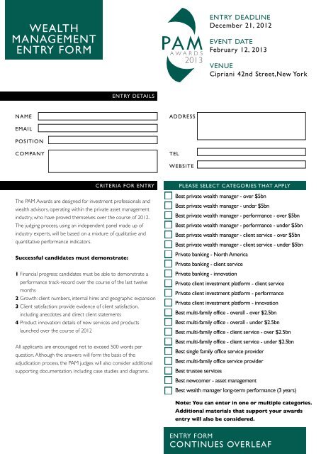 Wealth ManageMent entry forM - HFMWeek