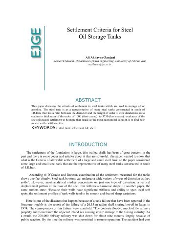 Settlement Criteria for Steel Oil Storage Tanks - Ejge.com