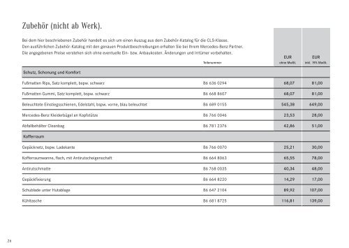 CLS - Klasse. Aktualisierte Version 3.0 - Preislisten