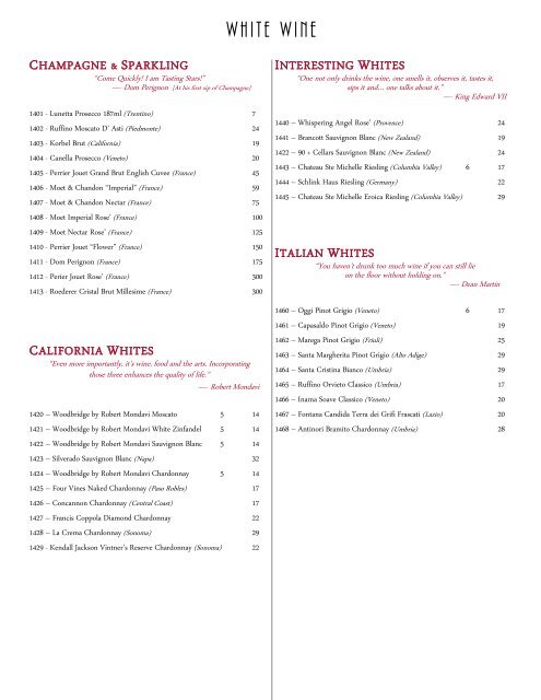 Wine List - Luna Derosa