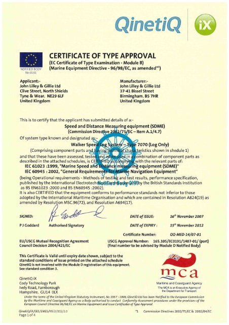 Qinetiq Certificate - MAREL ELECTRONICS SA
