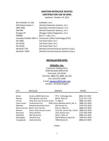 IGNITION INTERLOCK DEVICES -  Ohio Department of Public Safety