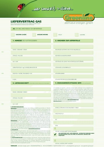 Vorlage Gasvertrag - Greenline - alternative Energien GmbH
