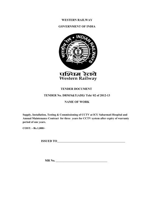 WESTERN RAILWAY GOVERNMENT OF INDIA TENDER ...