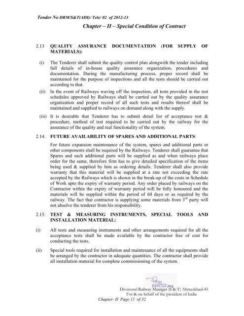 WESTERN RAILWAY GOVERNMENT OF INDIA TENDER ...