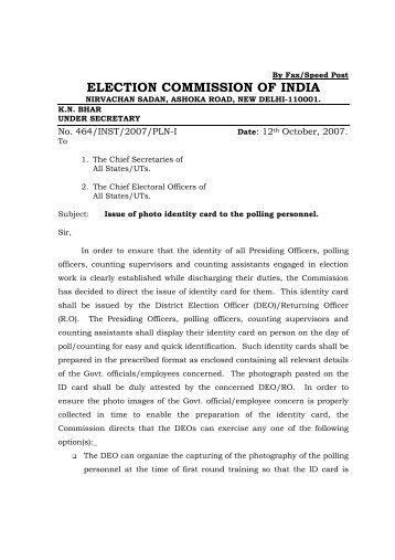 Issue of photo identity card to the polling personnel. - Election ...