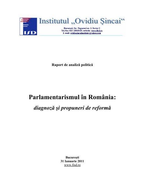 Parlamentarismul in Romania: diagnoza si propuneri de reforma