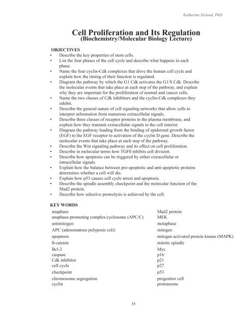 Cell Proliferation and Its Regulation - UCSF Biochemistry ...