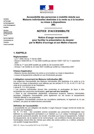 Notice d'accessibilitÃ© maisons individuelles du 25 fÃ©vrier 2008