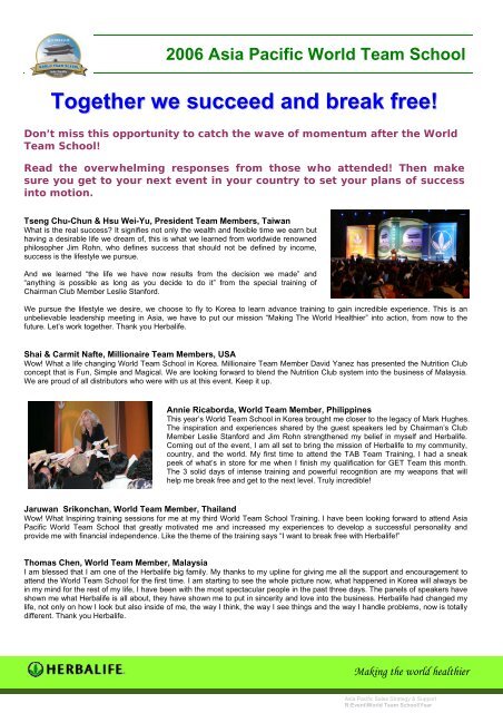 Together We Succeed And Break Free Herbalife