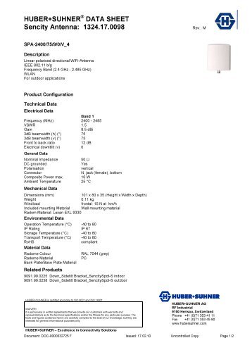 HUBER+SUHNERÂ® DATA SHEET Sencity Antenna ... - Nkt-rf.ru