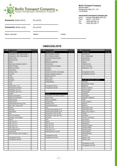 Umzugs-Checkliste (PDF) - Berlin Transport Company