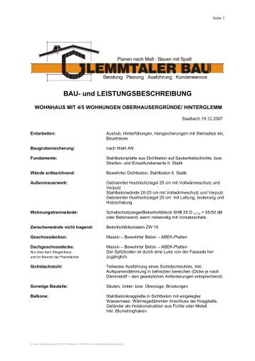 BAU- und LEISTUNGSBESCHREIBUNG - Glemmtaler Bau