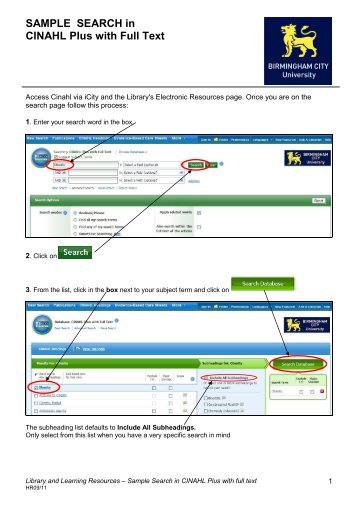 Guide to searching CINAHL - Birmingham City University. Library ...