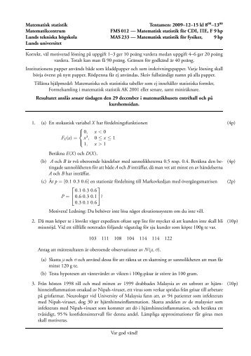 Matematisk statistik för CDI, ΠE, F 9 - Matematikcentrum - Lunds ...